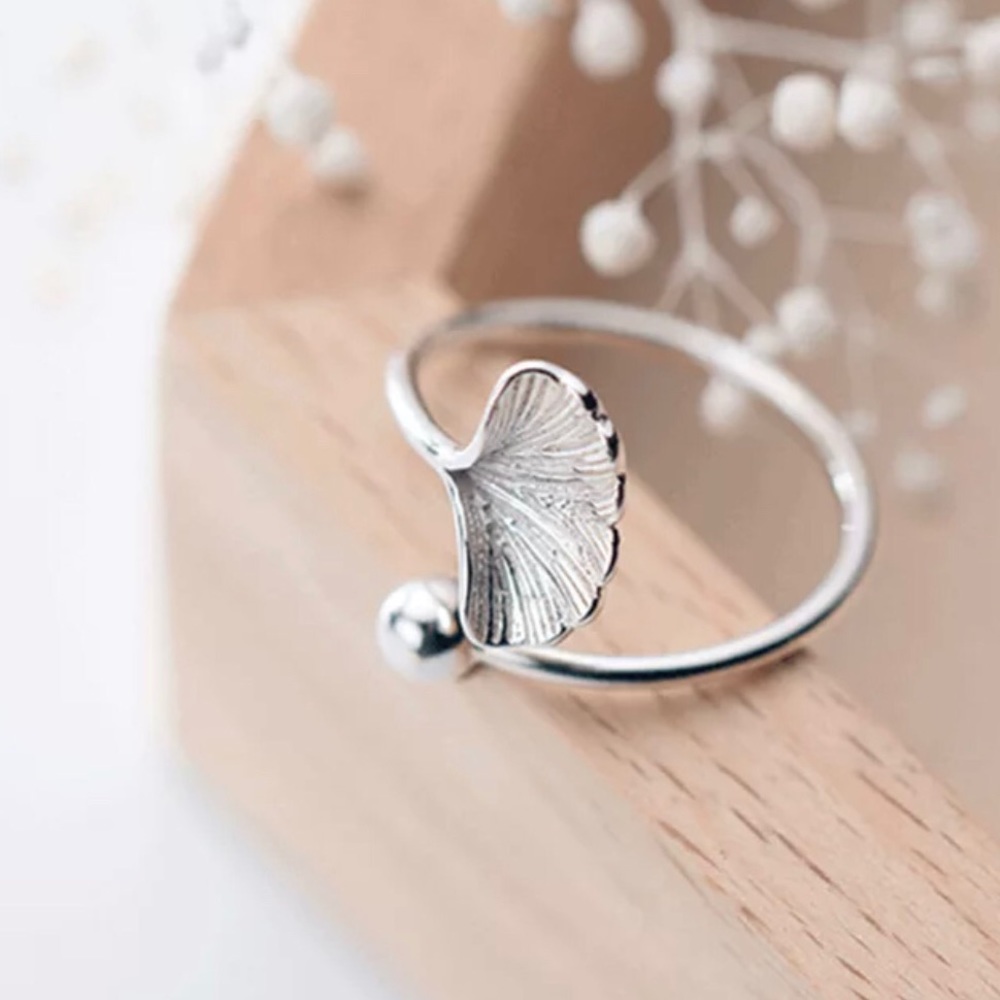 925 Sterling Silver Ginkgo Leaf Ring - Picture 5 of 8